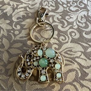 Elephant  Rhinestones Keychain Purse Charm Green Animal Gorgeous